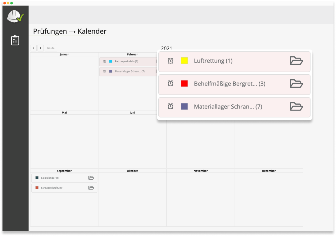 Screenshot der Kalender-Ansicht auf der Nutzeroberfläche der Software.
